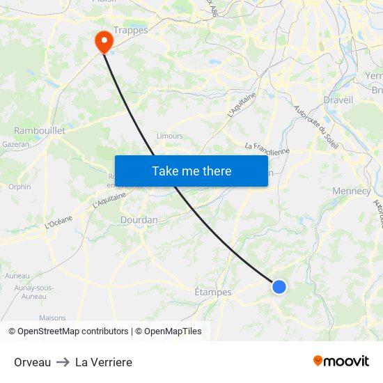 Orveau to La Verriere map