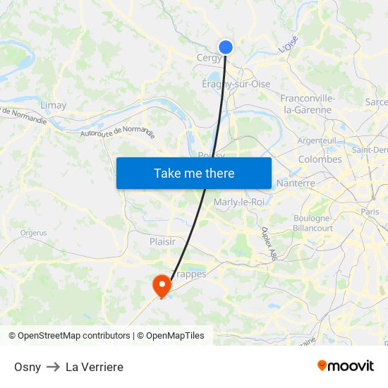 Osny to La Verriere map