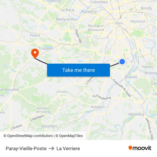 Paray-Vieille-Poste to La Verriere map