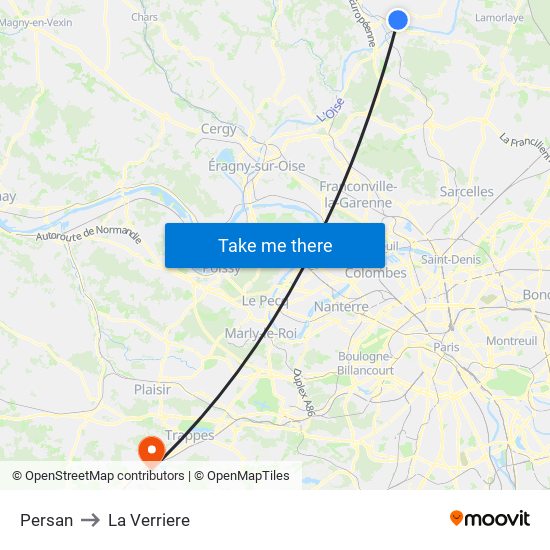 Persan to La Verriere map
