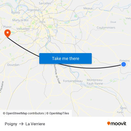 Poigny to La Verriere map