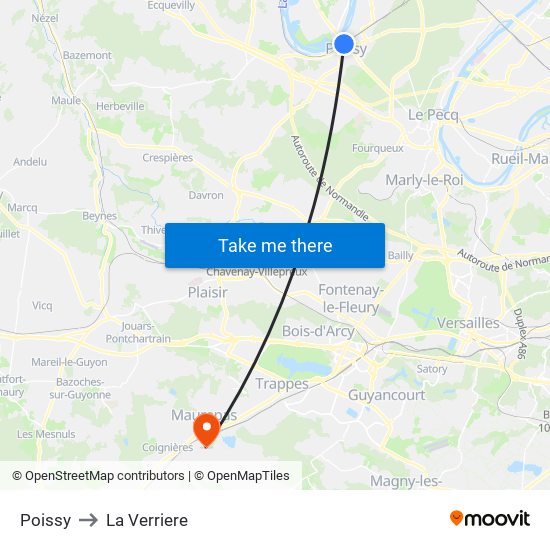 Poissy to La Verriere map