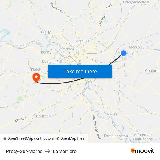 Precy-Sur-Marne to La Verriere map