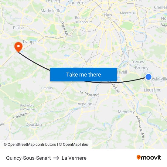Quincy-Sous-Senart to La Verriere map