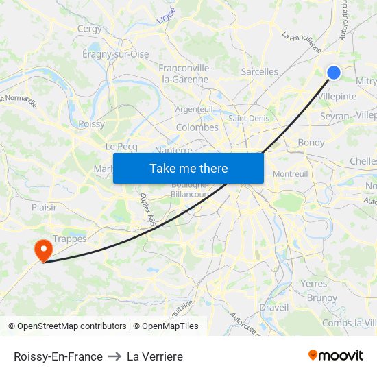 Roissy-En-France to La Verriere map