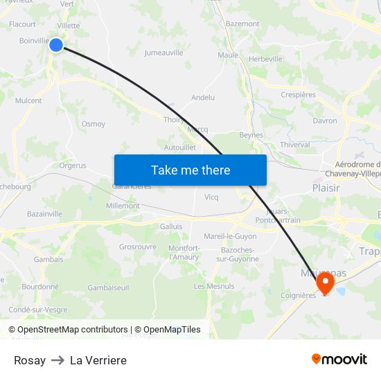 Rosay to La Verriere map