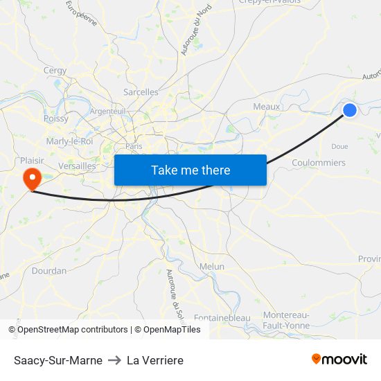 Saacy-Sur-Marne to La Verriere map