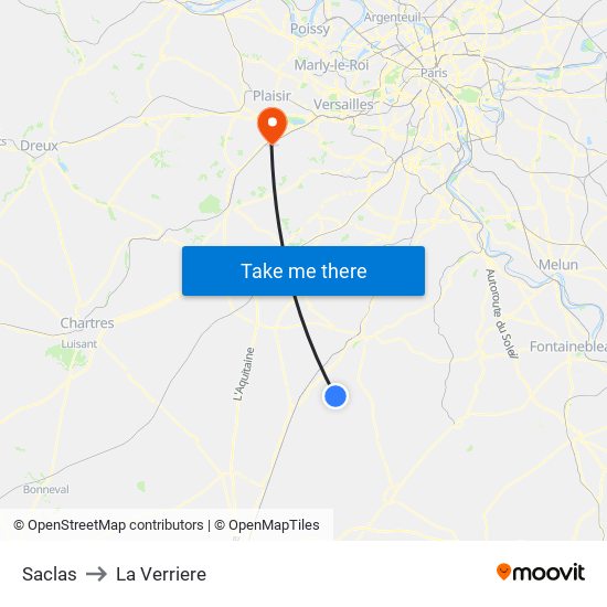 Saclas to La Verriere map