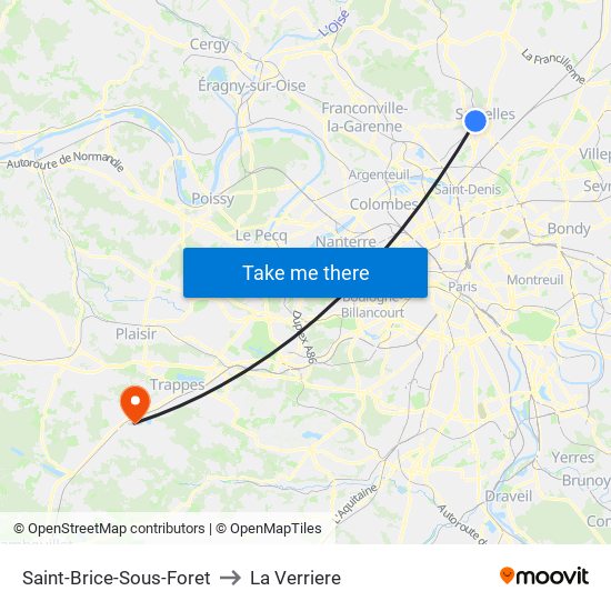 Saint-Brice-Sous-Foret to La Verriere map