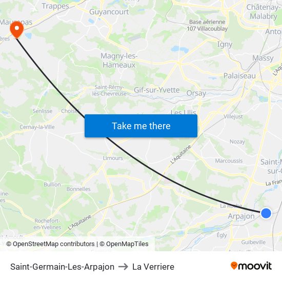 Saint-Germain-Les-Arpajon to La Verriere map