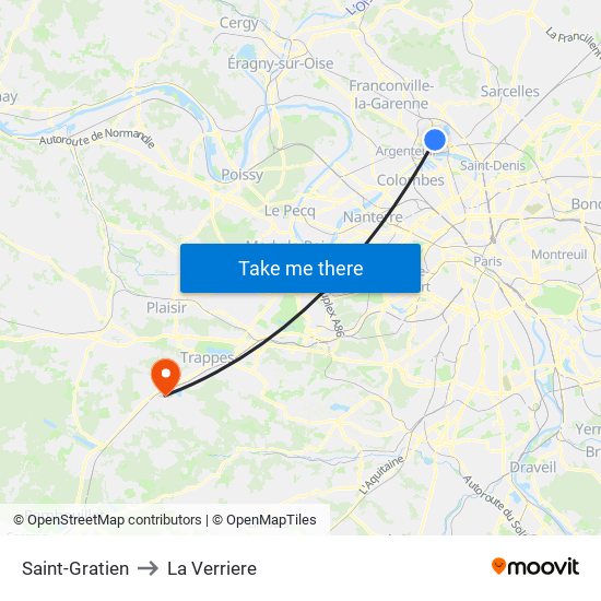 Saint-Gratien to La Verriere map