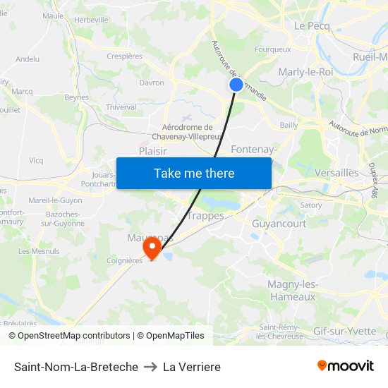 Saint-Nom-La-Breteche to La Verriere map