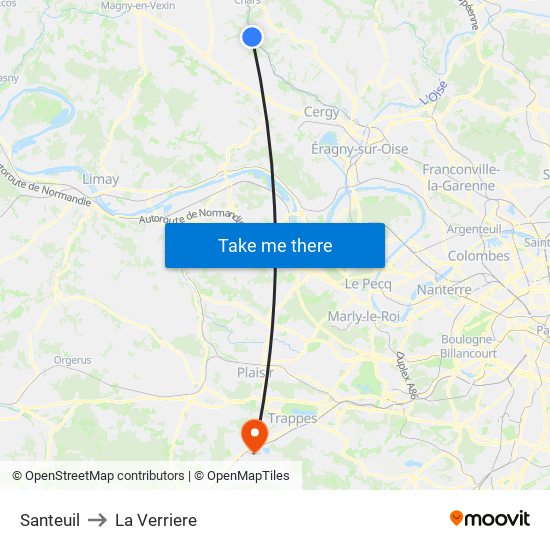 Santeuil to La Verriere map