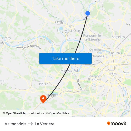 Valmondois to La Verriere map