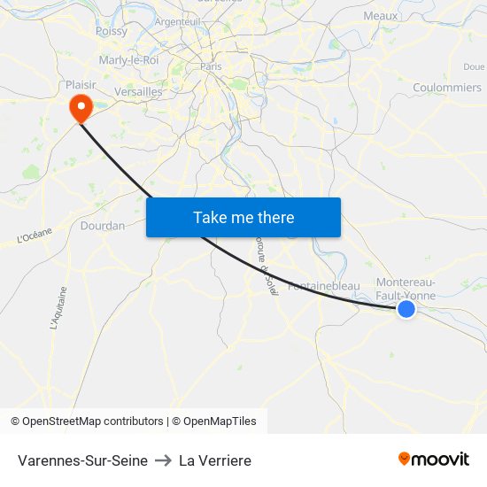 Varennes-Sur-Seine to La Verriere map