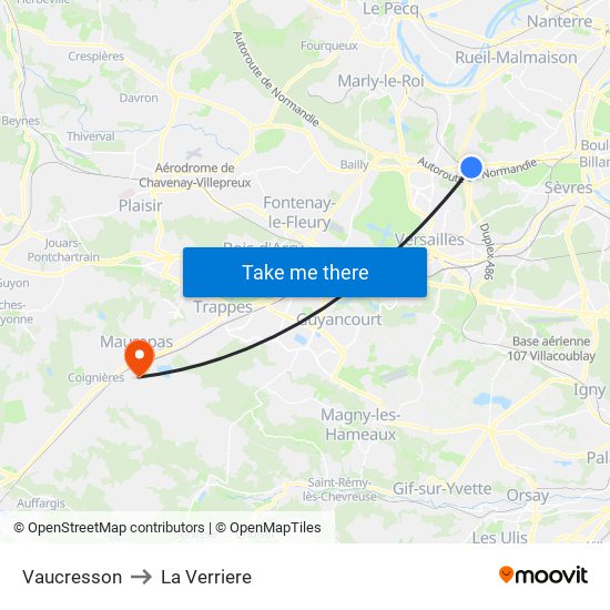 Vaucresson to La Verriere map