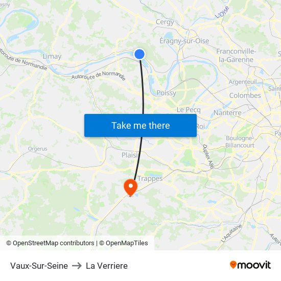 Vaux-Sur-Seine to La Verriere map
