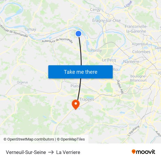Verneuil-Sur-Seine to La Verriere map