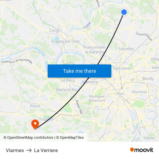 Viarmes to La Verriere map