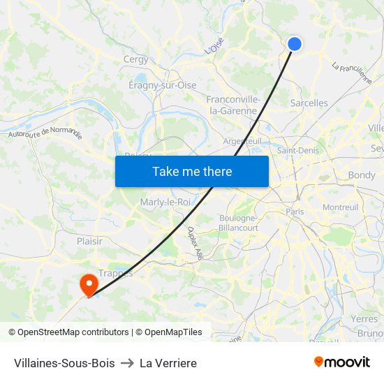 Villaines-Sous-Bois to La Verriere map