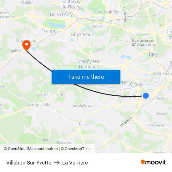 Villebon-Sur-Yvette to La Verriere map