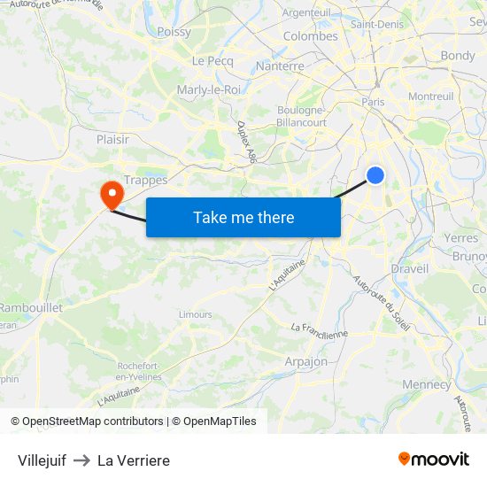 Villejuif to La Verriere map