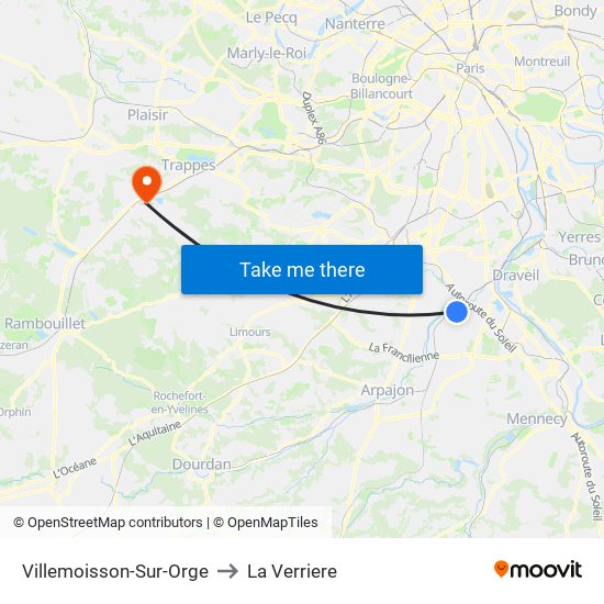 Villemoisson-Sur-Orge to La Verriere map