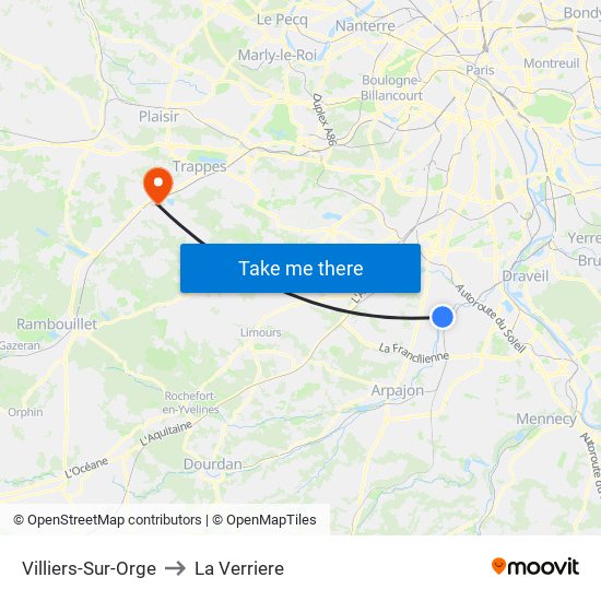 Villiers-Sur-Orge to La Verriere map