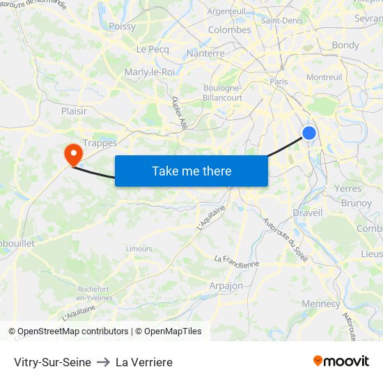 Vitry-Sur-Seine to La Verriere map