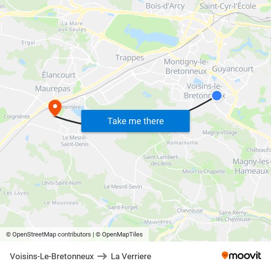 Voisins-Le-Bretonneux to La Verriere map