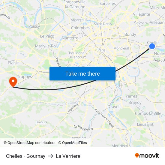 Chelles - Gournay to La Verriere map