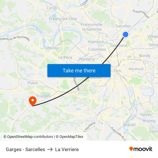 Garges - Sarcelles to La Verriere map