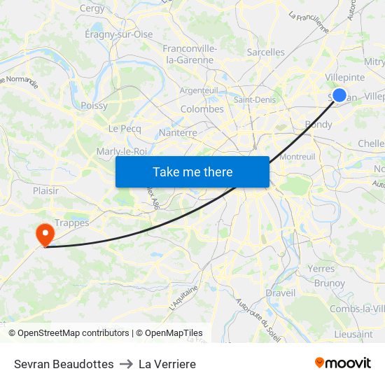 Sevran Beaudottes to La Verriere map