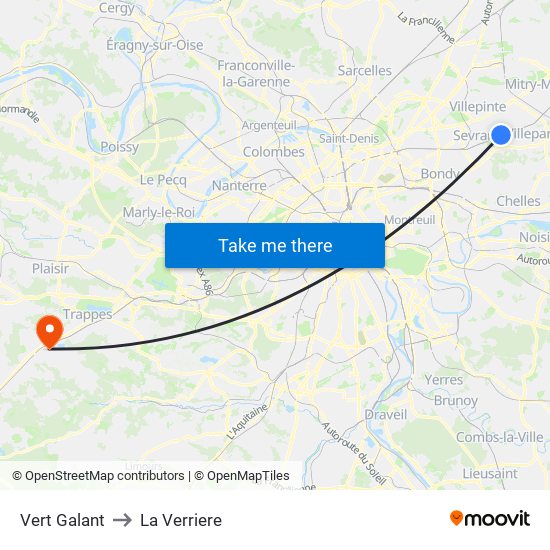 Vert Galant to La Verriere map