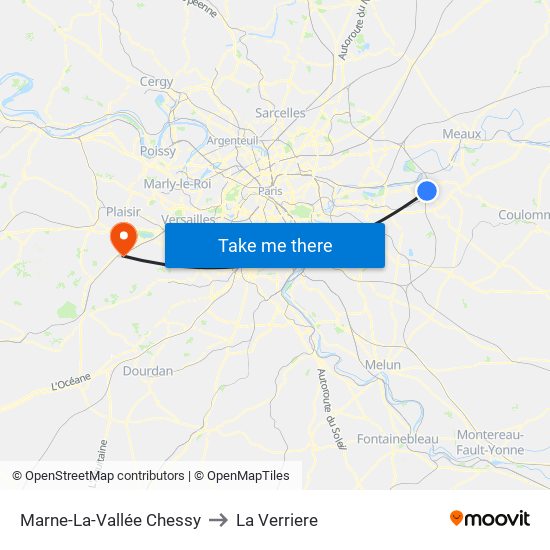 Marne-La-Vallée Chessy to La Verriere map