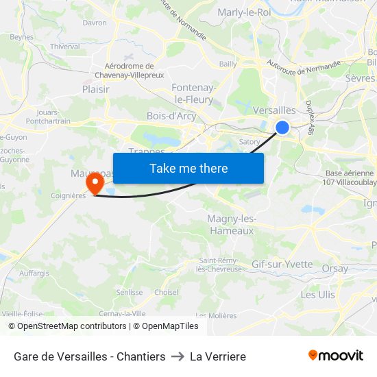Gare de Versailles - Chantiers to La Verriere map