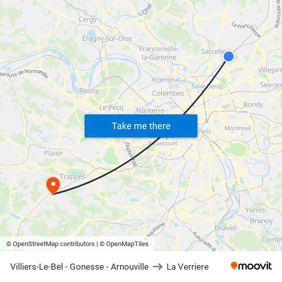 Villiers-Le-Bel - Gonesse - Arnouville to La Verriere map