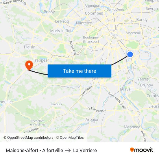 Maisons-Alfort - Alfortville to La Verriere map