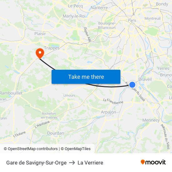Gare de Savigny-Sur-Orge to La Verriere map