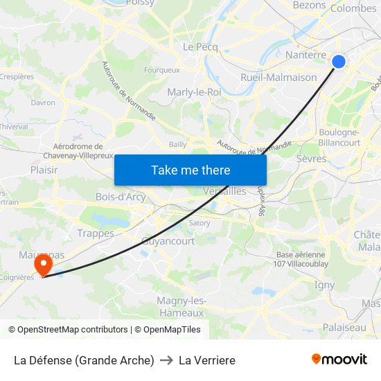 La Défense (Grande Arche) to La Verriere map