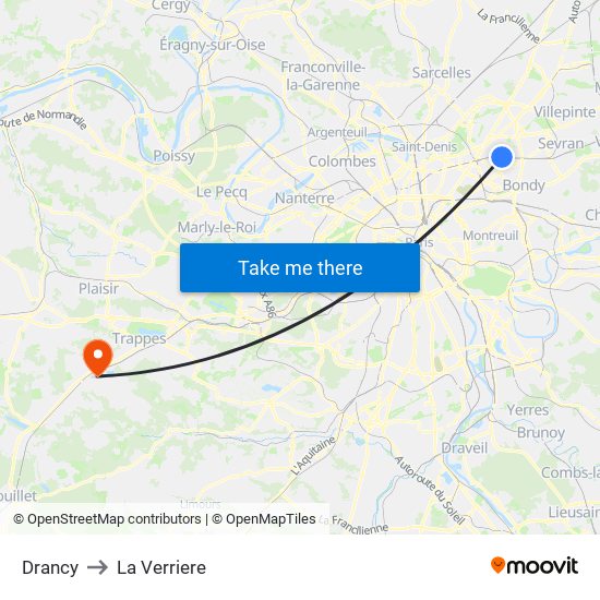 Drancy to La Verriere map