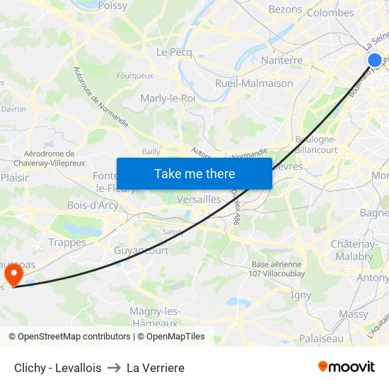 Clichy - Levallois to La Verriere map