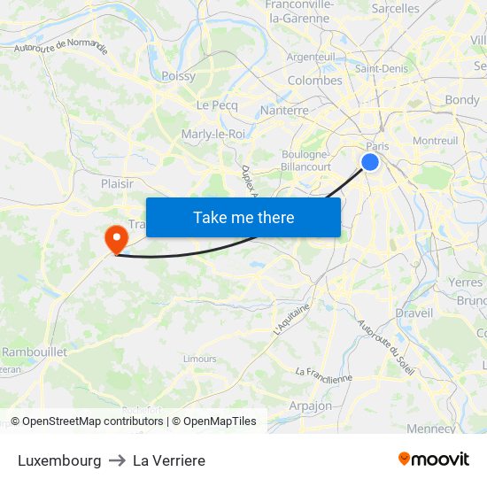 Luxembourg to La Verriere map
