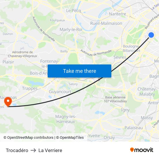Trocadéro to La Verriere map