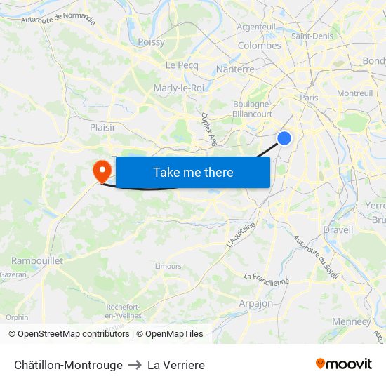 Châtillon-Montrouge to La Verriere map