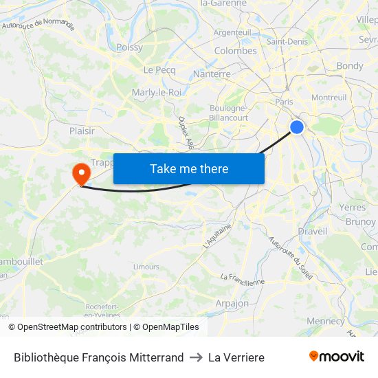 Bibliothèque François Mitterrand to La Verriere map