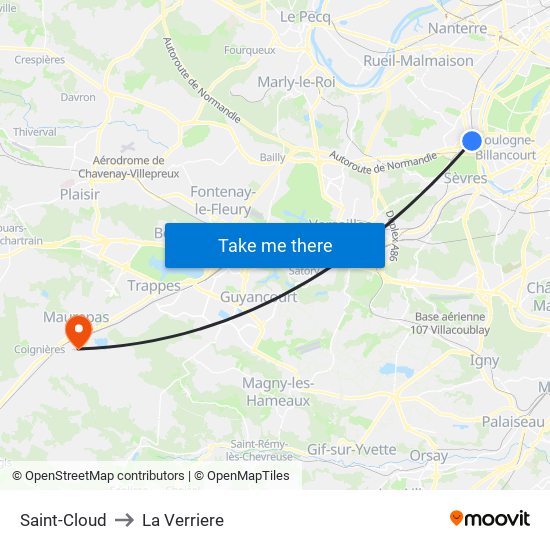 Saint-Cloud to La Verriere map