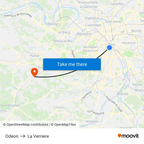 Odéon to La Verriere map