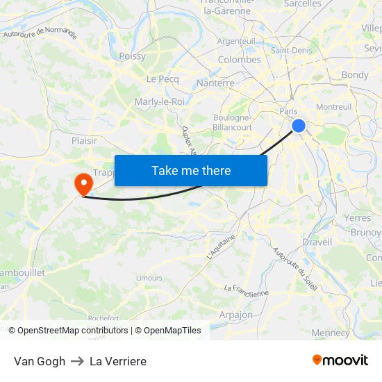 Van Gogh to La Verriere map