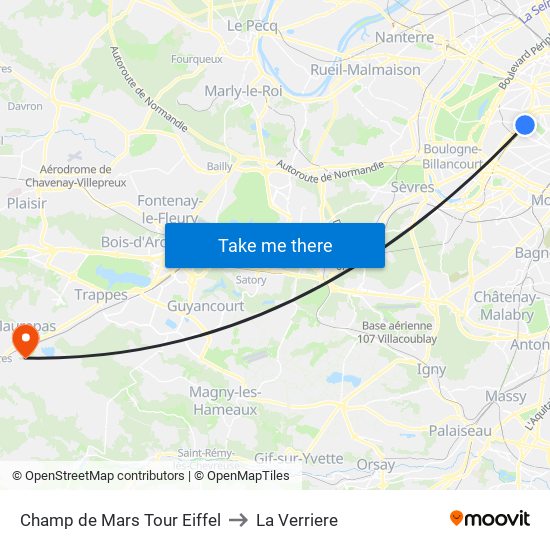 Champ de Mars Tour Eiffel to La Verriere map
